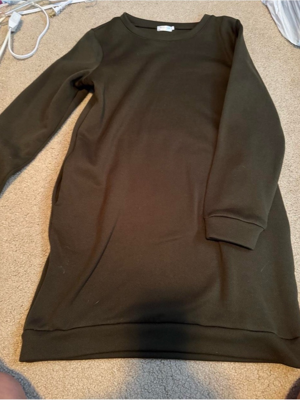 Women's Mini Sweatshirt Dress in Olive Green